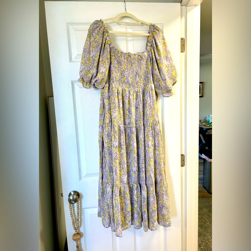 Maternity dress size Large, purple floral from Pink Blush. Never worn!